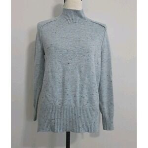 LOFT Sweater Womens Size XS Blue Speckled Knit Pullover Mock Neck Tunic Confetti